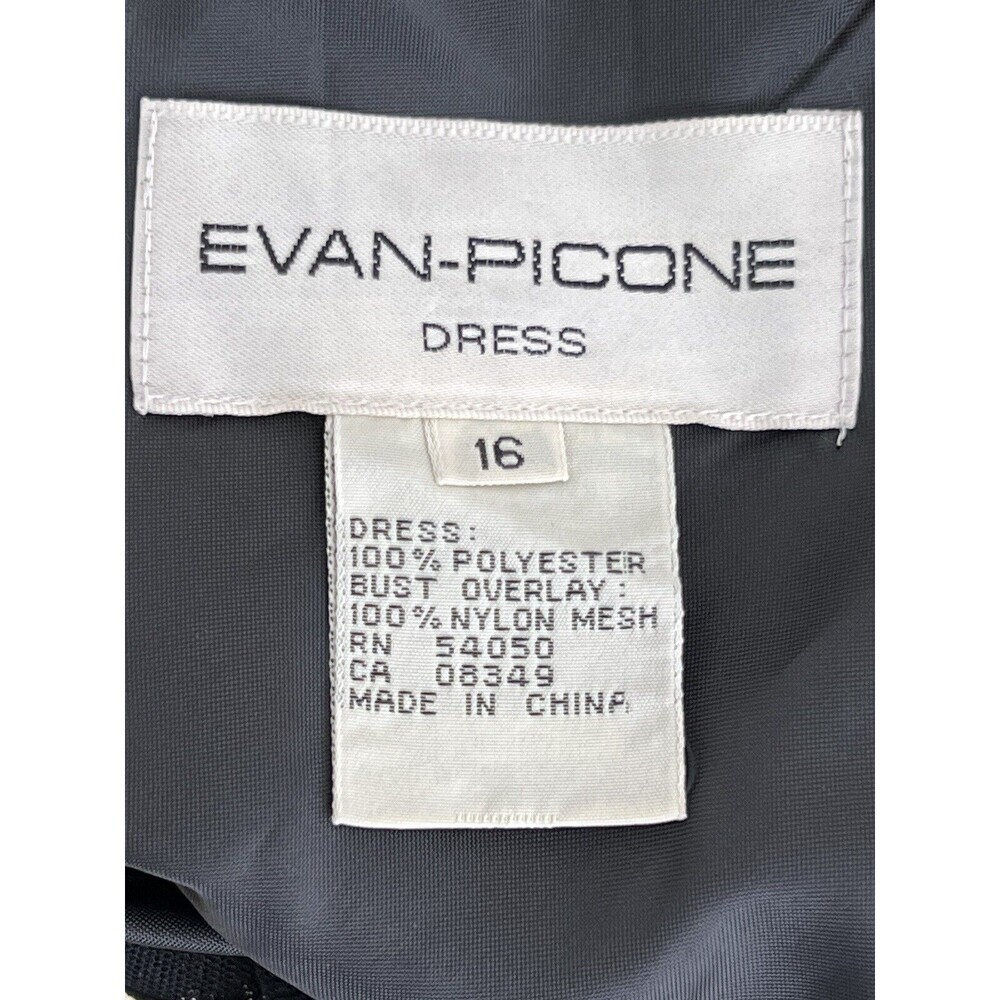 Evan Picone Vintage 80s Black V-Neck Mesh Strap Rhinestone Art Deco Dress Sz 16 - Picture 4 of 5